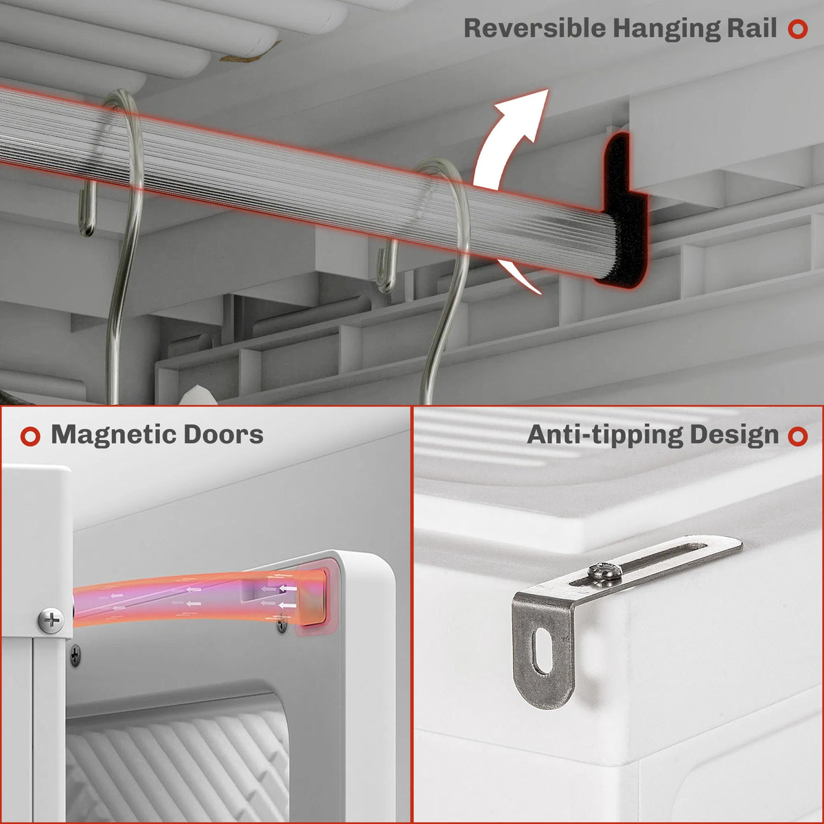 White Portable Wardrobe – Foldable Clothes Storage Organizer with 5 Compartments & Hanging Rod (United States & Canada Delivery Only)-4