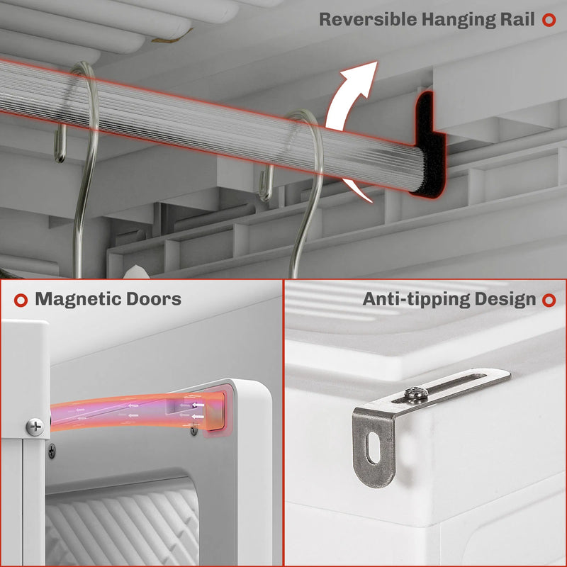 White Portable Wardrobe – Foldable Clothes Storage Organizer with 5 Compartments & Hanging Rod (United States & Canada Delivery Only)-4