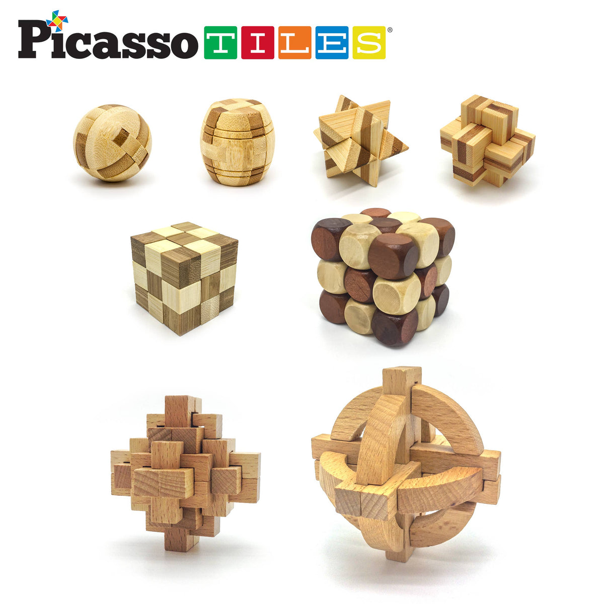PicassoTiles - PicassoTiles 8PK Wooden Logic Puzzle - Ages 6+-9