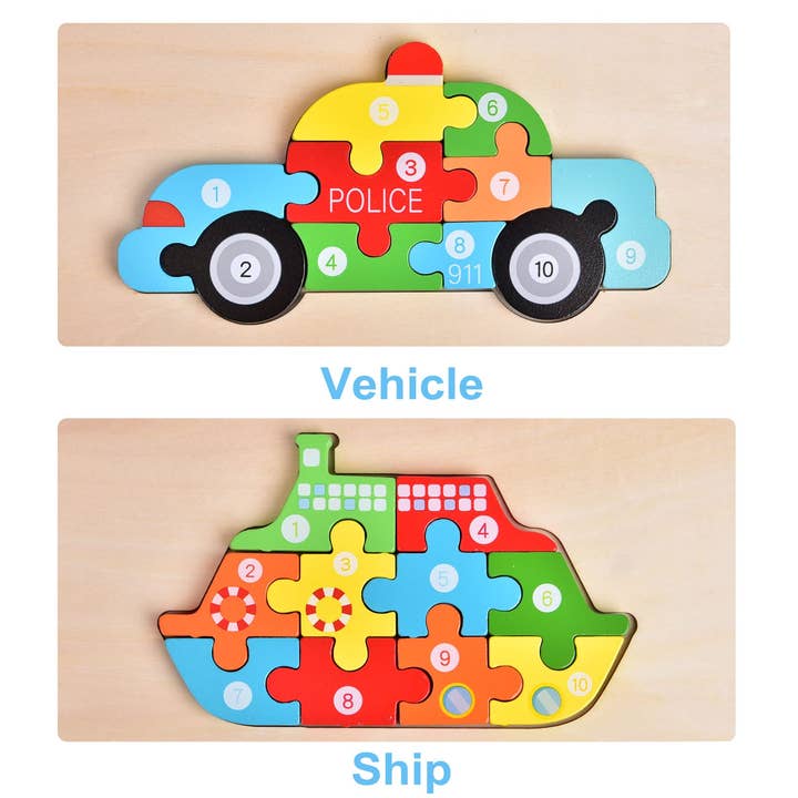Fun Little Toys - 4-Pack Wooden Puzzles for Toddlers - Ages 2–4-5