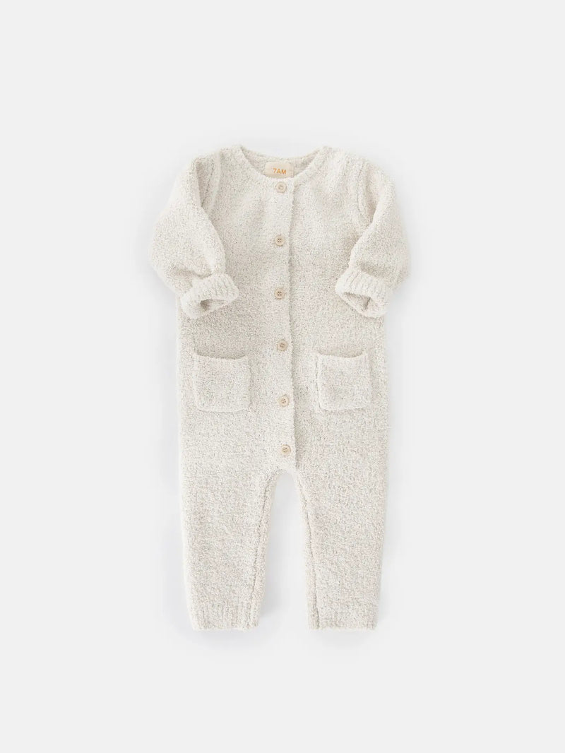 Long Sleeve Romper - Fuzzy | Ecru | 7AM-5