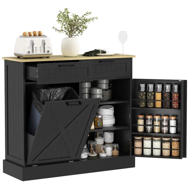 10-Gallon Tilt-Out Trash Cabinet – Hidden Garbage Bin Storage with 2 Drawers (United States & Canada Delivery Only)-7
