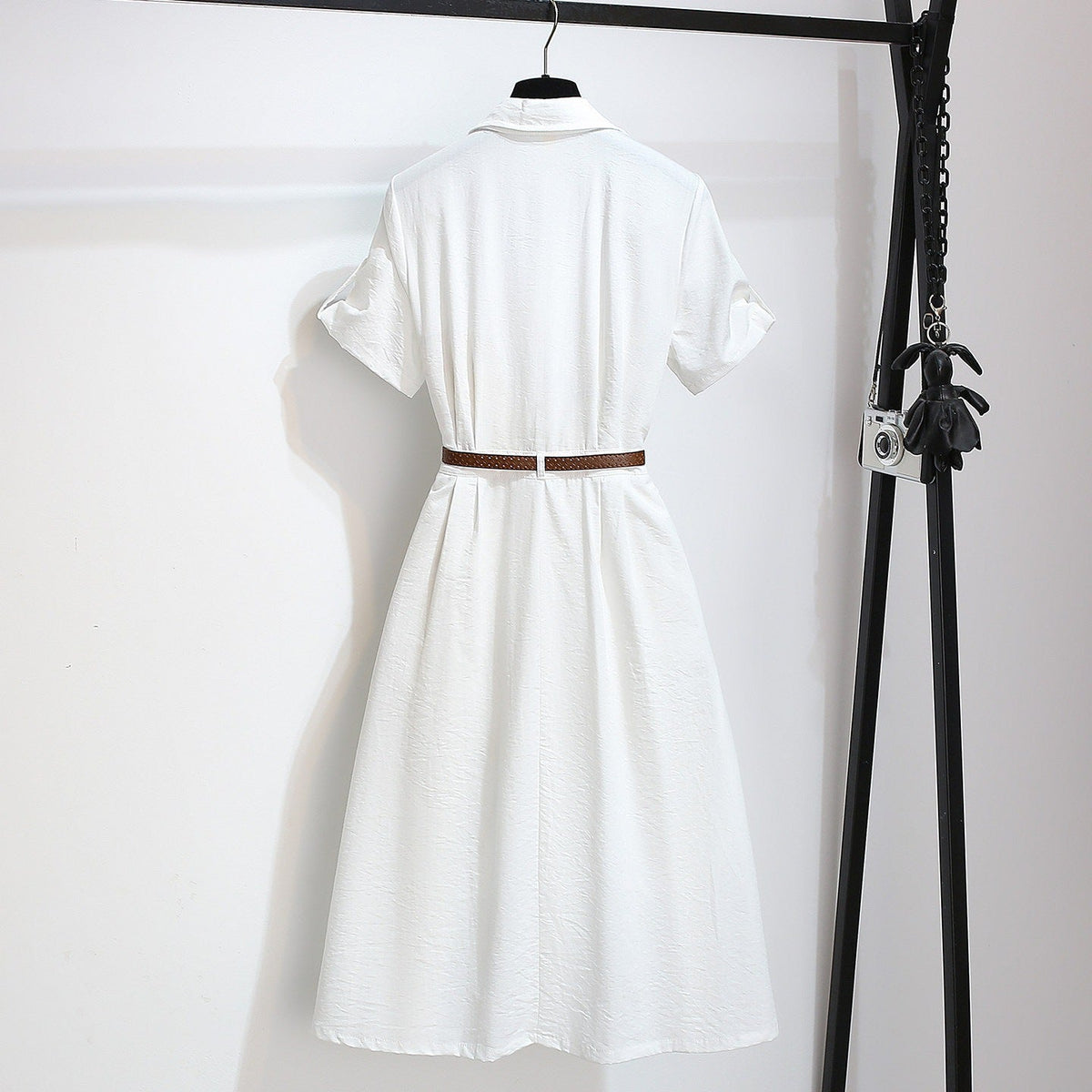 Women’s Summer Waist-Cinching A-Line Shirt Dress – Casual Button-Up Flare Dress-7