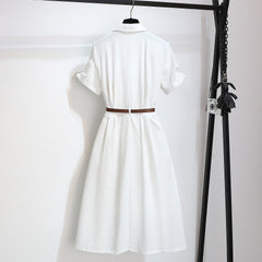 Women’s Summer Waist-Cinching A-Line Shirt Dress – Casual Button-Up Flare Dress-7