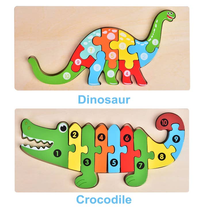 Fun Little Toys - 4-Pack Wooden Puzzles for Toddlers - Ages 2–4-6