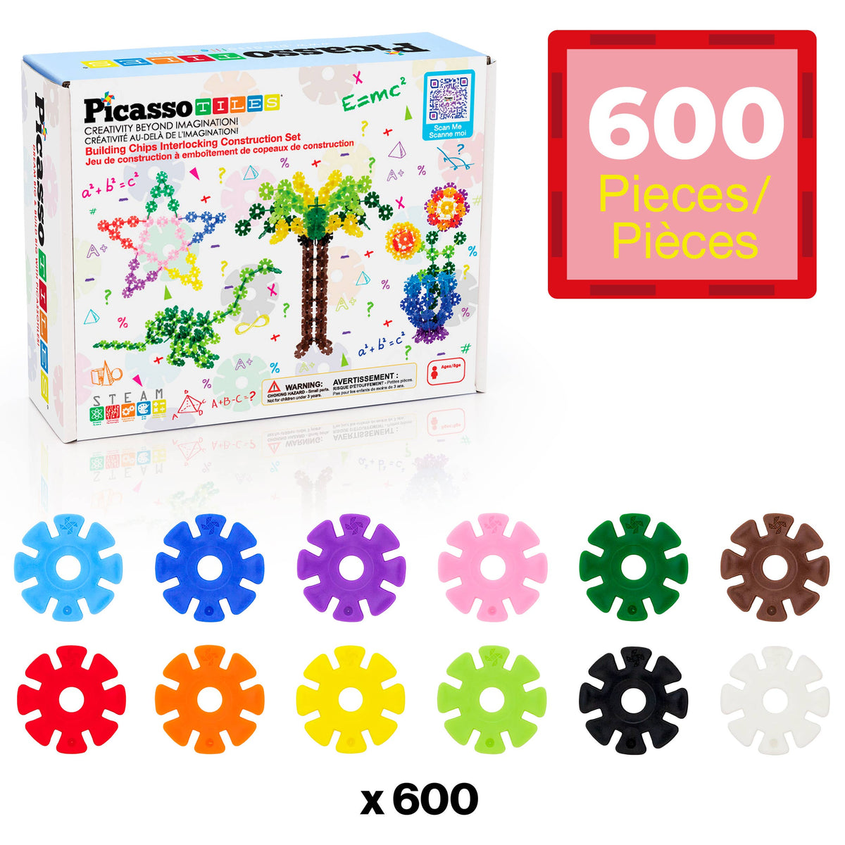PicassoTiles - PicassoTiles 600pc Building Interlocking Chips - Ages 3+-3