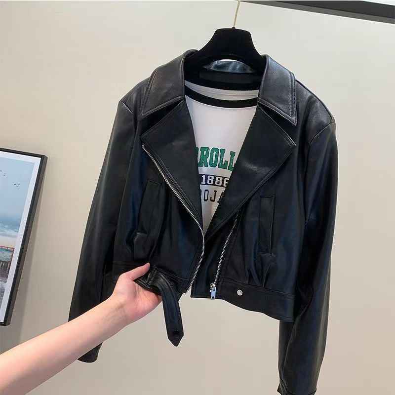 Women's Cropped PU Leather Jacket-2