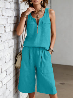 Sleeveless Tank Top And Straight-leg Capri Pants Casual Set-8