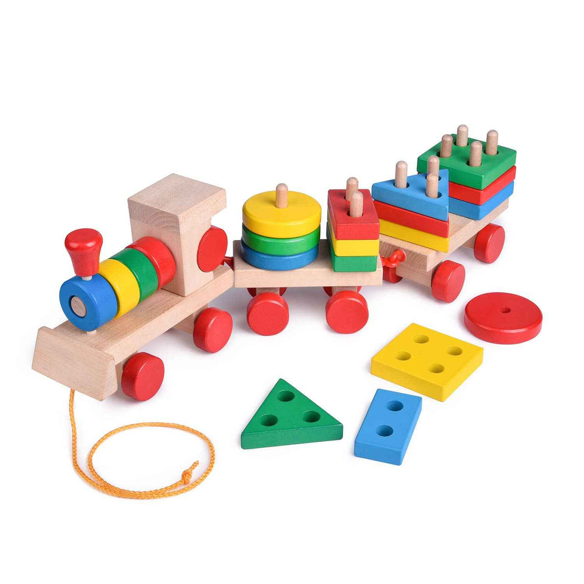 Fun Little Toys - Wooden Train Shape Sorter and Stacking Toy 25 Pcs - Ages 3+-2