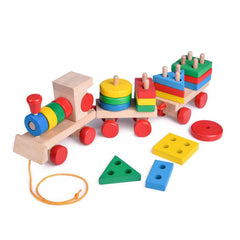 Fun Little Toys - Wooden Train Shape Sorter and Stacking Toy 25 Pcs - Ages 3+-2