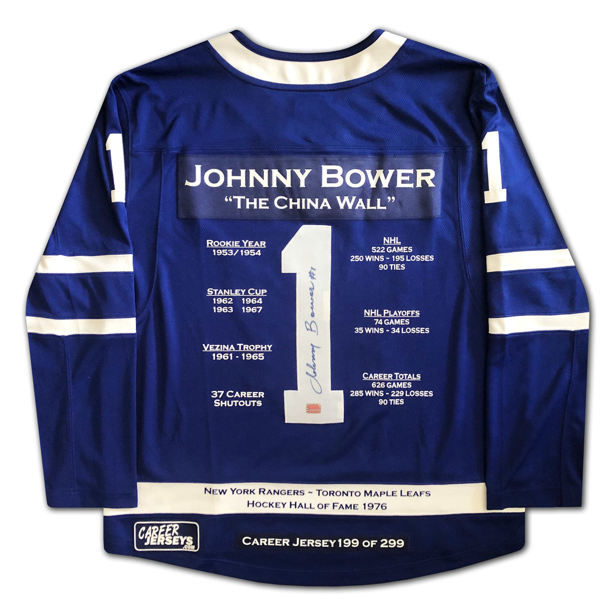 Johnny Bower Toronto Maple Leafs Career Jersey /299-2