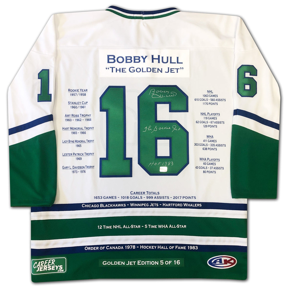 Bobby Hull Hartford Whalers Career Jersey White Edition /16-2