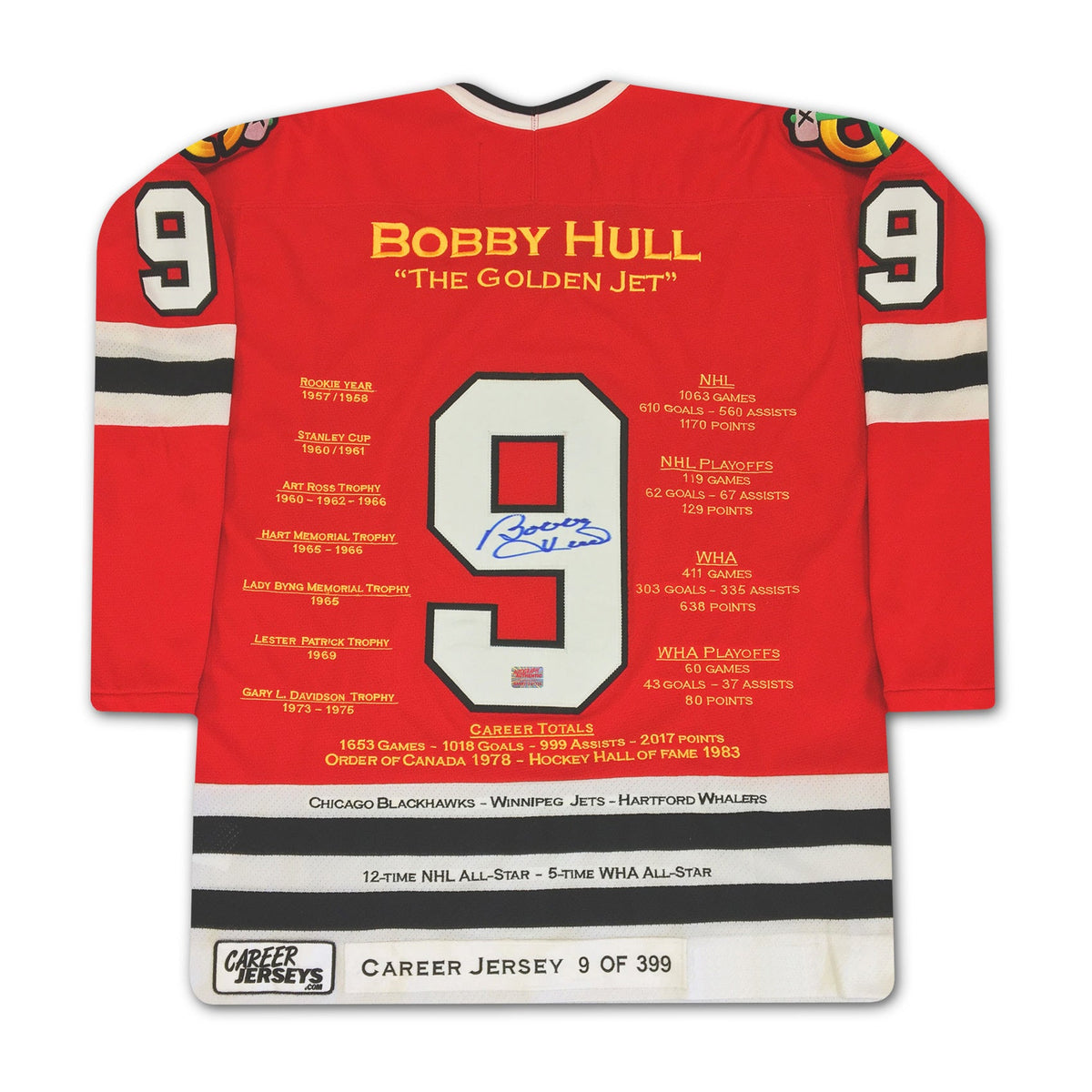 Bobby Hull Chicago Blackhawks Career Jersey #9 of 399
