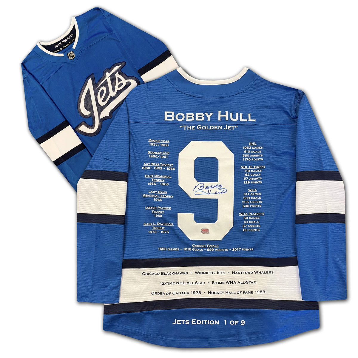 Bobby Hull Winnipeg Jets Blue Alternate Career Jersey #1 of 9-1