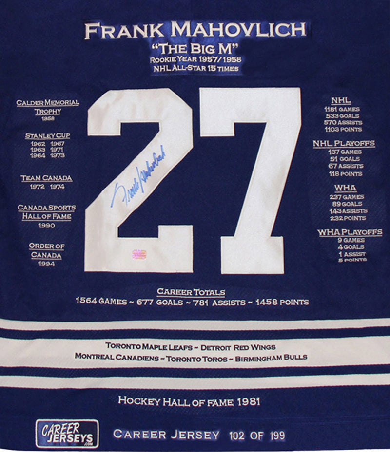 Frank Mahovlich Toronto Maple Leafs Career Jersey /199-2