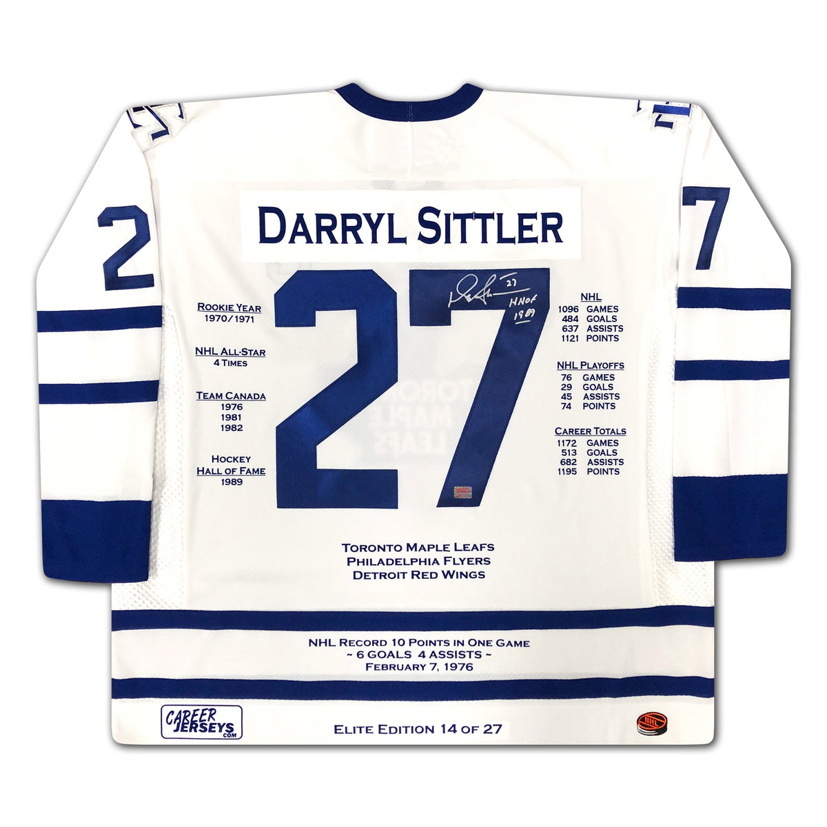 Darryl Sittler Toronto Maple Leafs Career Jersey Elite Edition-2