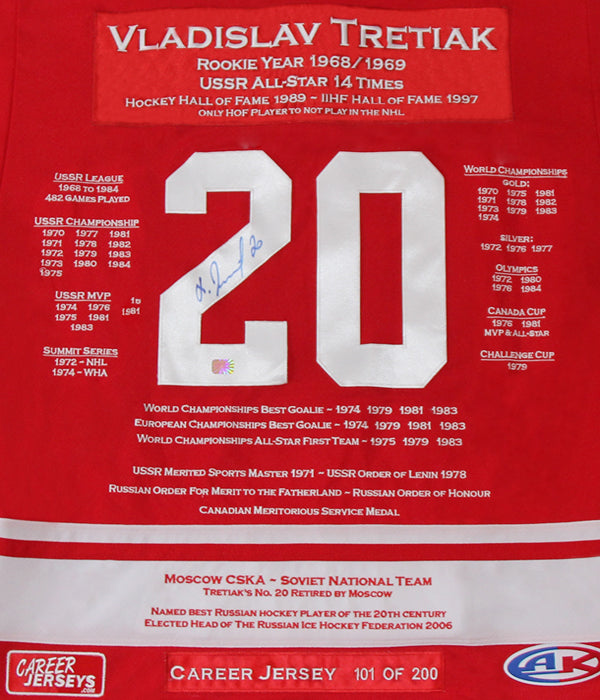 Vladislav Tretiak Autographed Career Jersey-2