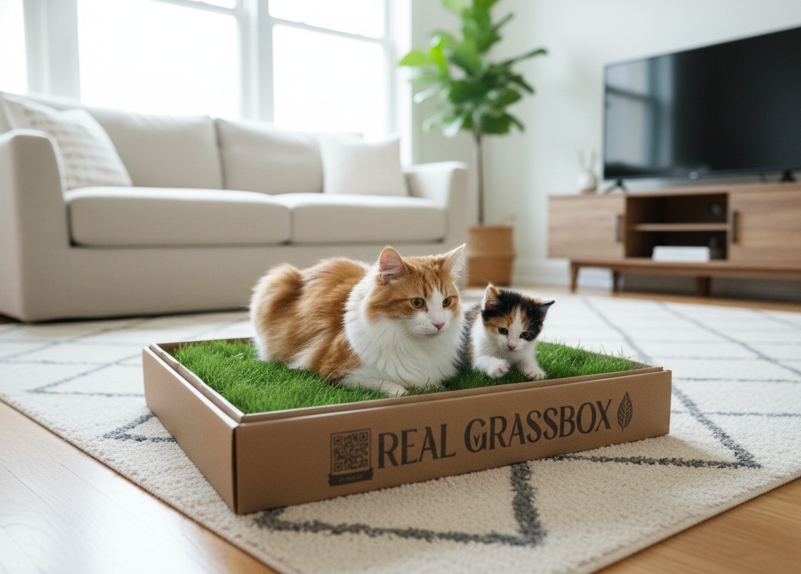 Real Grass Box for Cats & Kittens – Natural Indoor Potty Solution-2