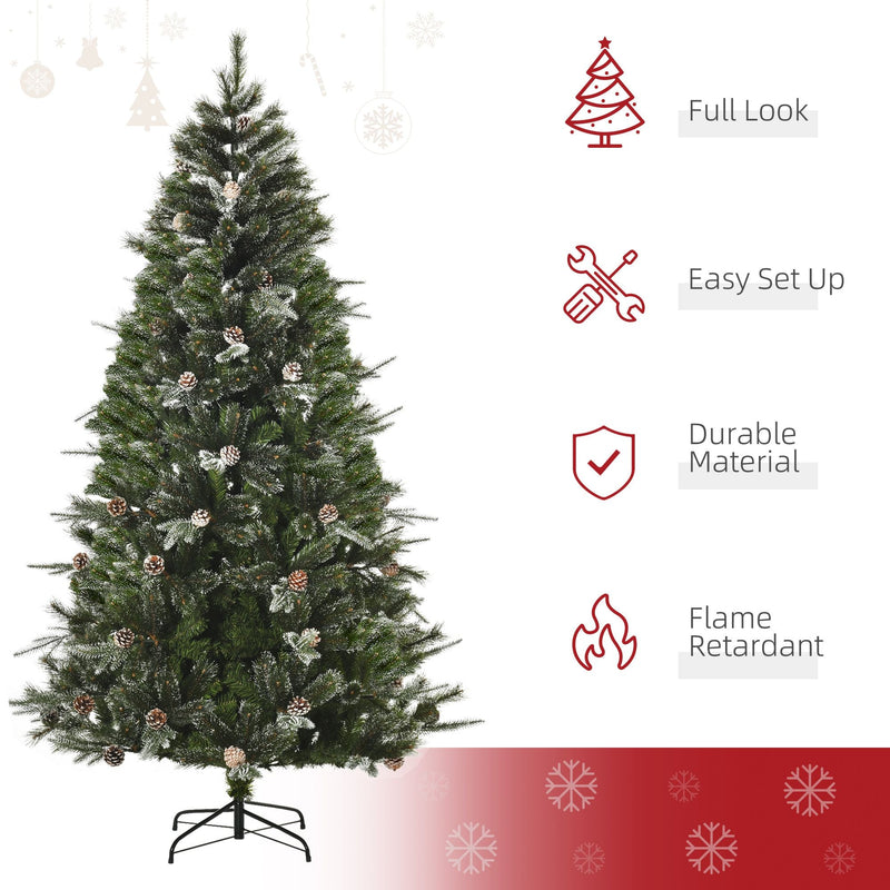 HOMCM 7FT Artificial Christmas Snow Pine Tree Holiday Home Xmas Decoration With Automatic Open, Pinecone, Green (Canada Delivery Only)-5