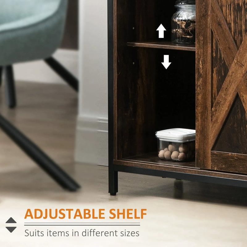 Industrial Rustic Brown Buffet Cabinet – Kitchen Sideboard with Sliding Barn Doors, 3 Drawers & Adjustable Shelves (United States & Canada Delivery Only)-3