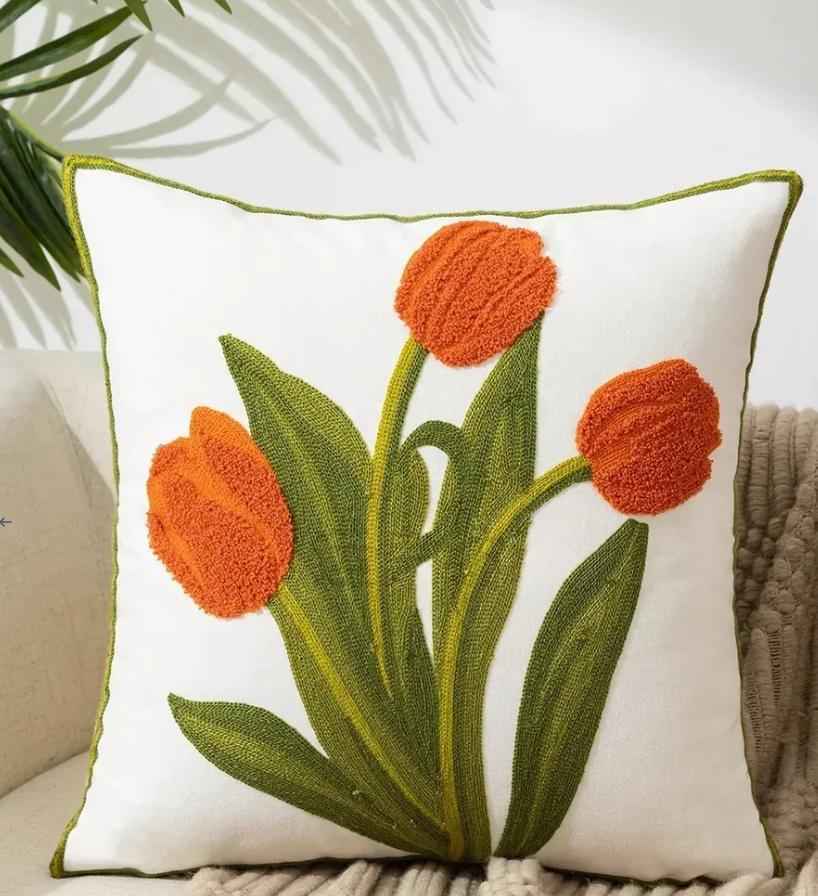 Decorative Floral Embroidered Pillow Cover-13