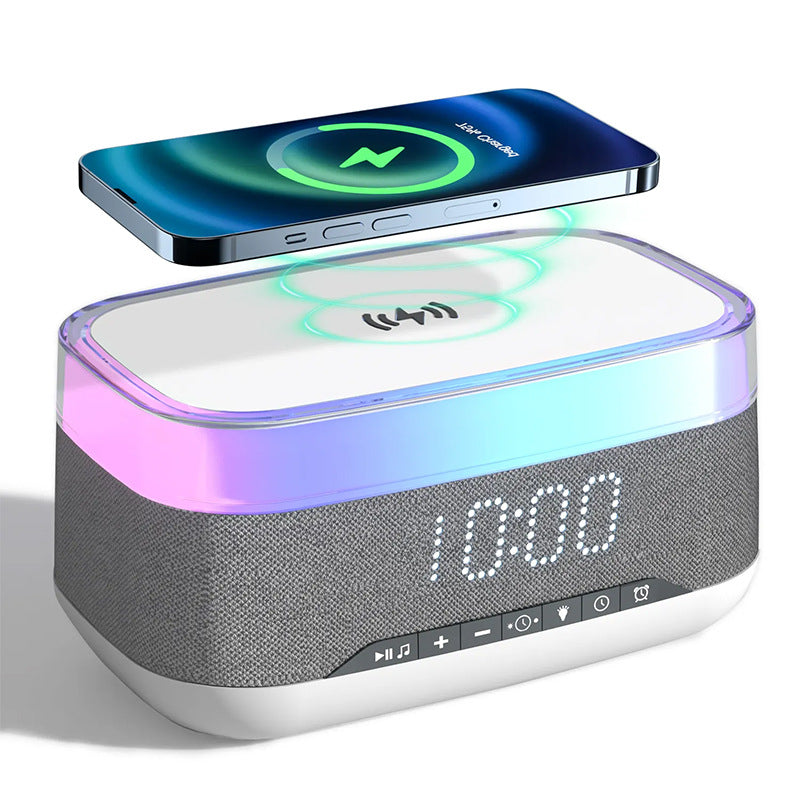 Intelligent Multifunctional Alarm Clock Bluetooth Speaker Wireless Charger Fast Charge Clock Atmosphere Night Light Home Decor-7
