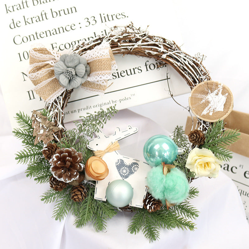 Wooden Christmas Garland Wreath Window Decoration – Red Berry Bowknot Holiday Decor, 30cm-4