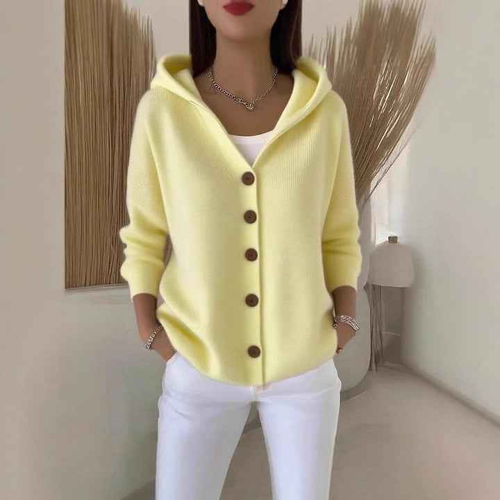 Women's Solid-Color Hooded Knitted Cardigan-2