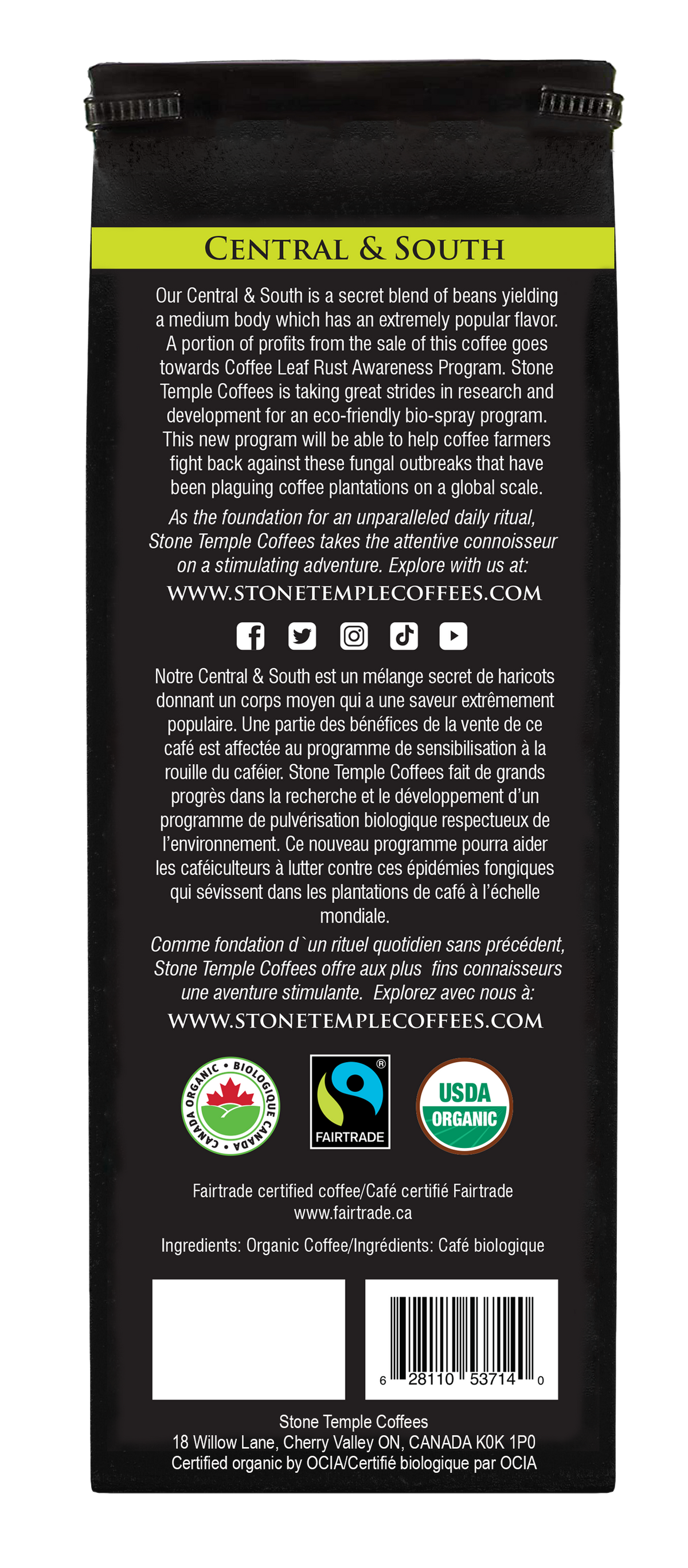 Central & South - Ground, Medium Roast, Certified Organic OCIA/ Fairtrade Coffee 1lb/454g-3