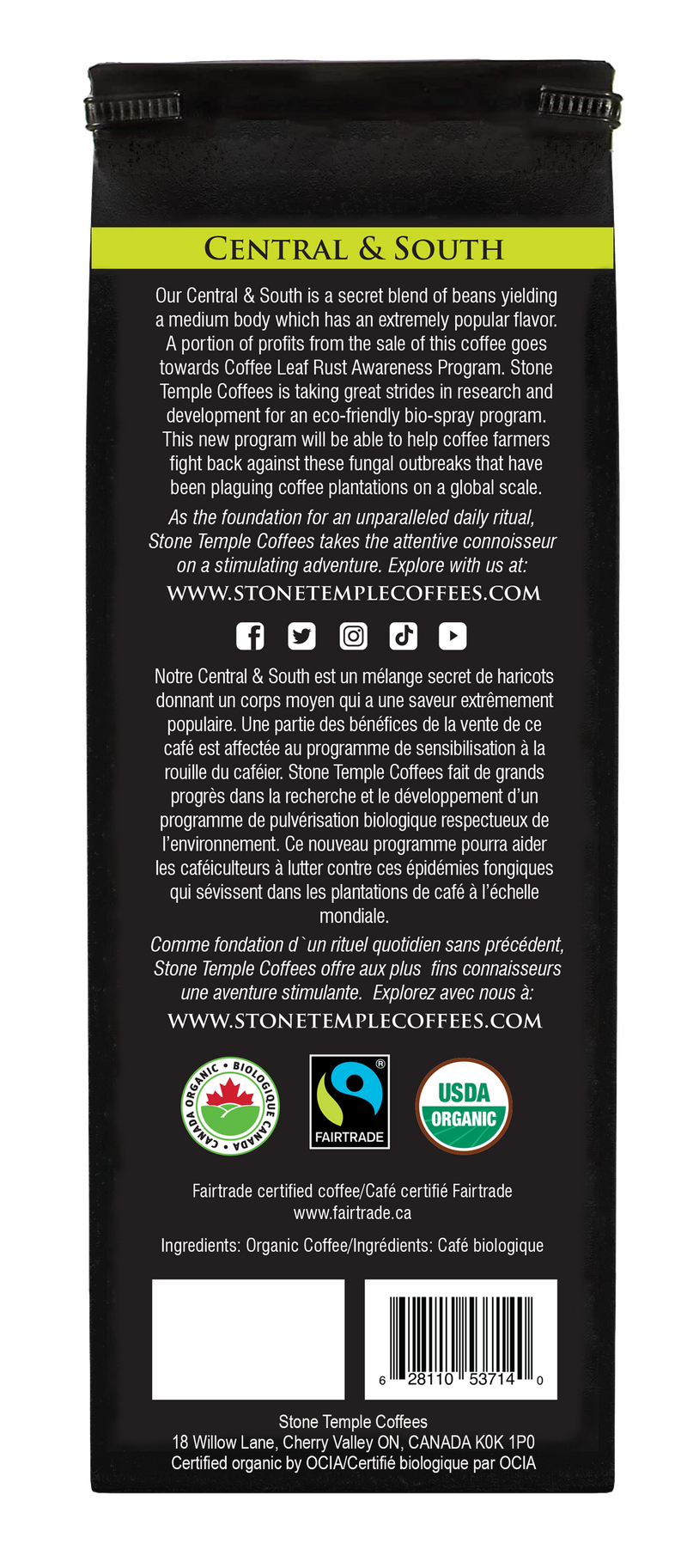 Central & South - Ground, Medium Roast, Certified Organic OCIA/ Fairtrade Coffee 1lb/454g-3