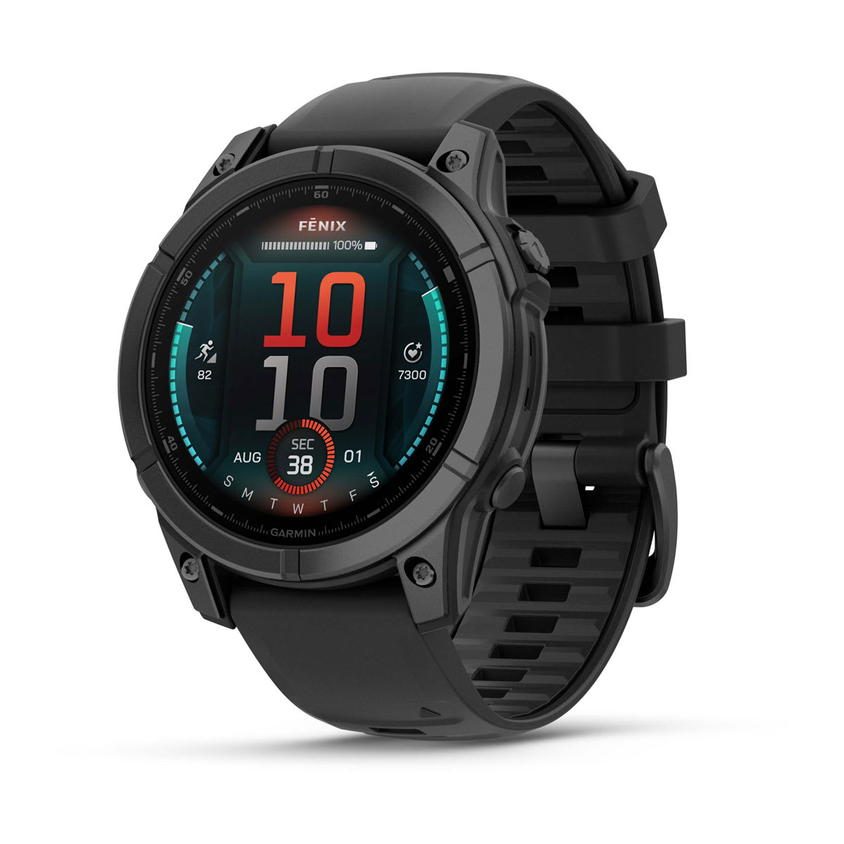 Fēnix® E – 47 mm, AMOLED Slate Gray Steel with Black Silicone Band-1