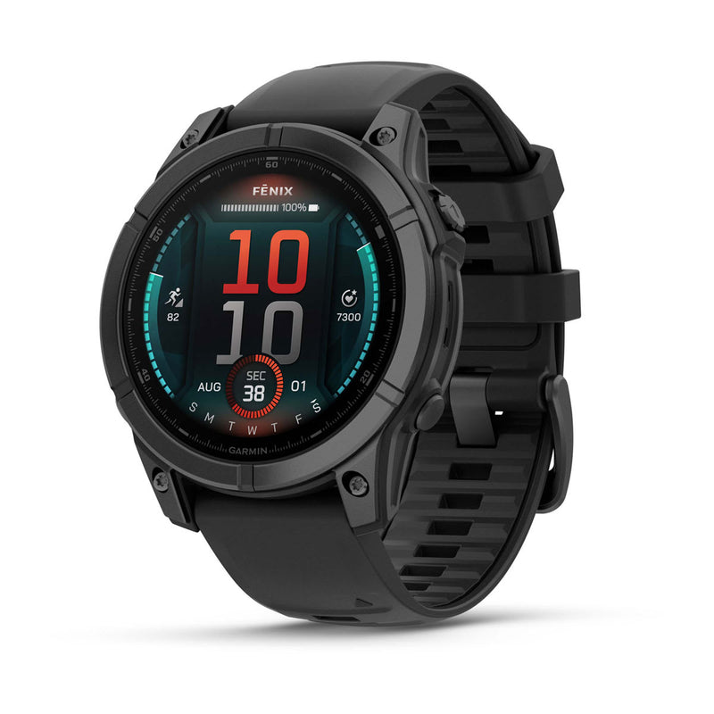 Fēnix® E – 47 mm, AMOLED Slate Gray Steel with Black Silicone Band-1