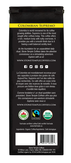 Colombian Supremo - Ground, Medium Roast, Certified Organic OCIA/ Fairtrade Coffee 1lb/454g-3