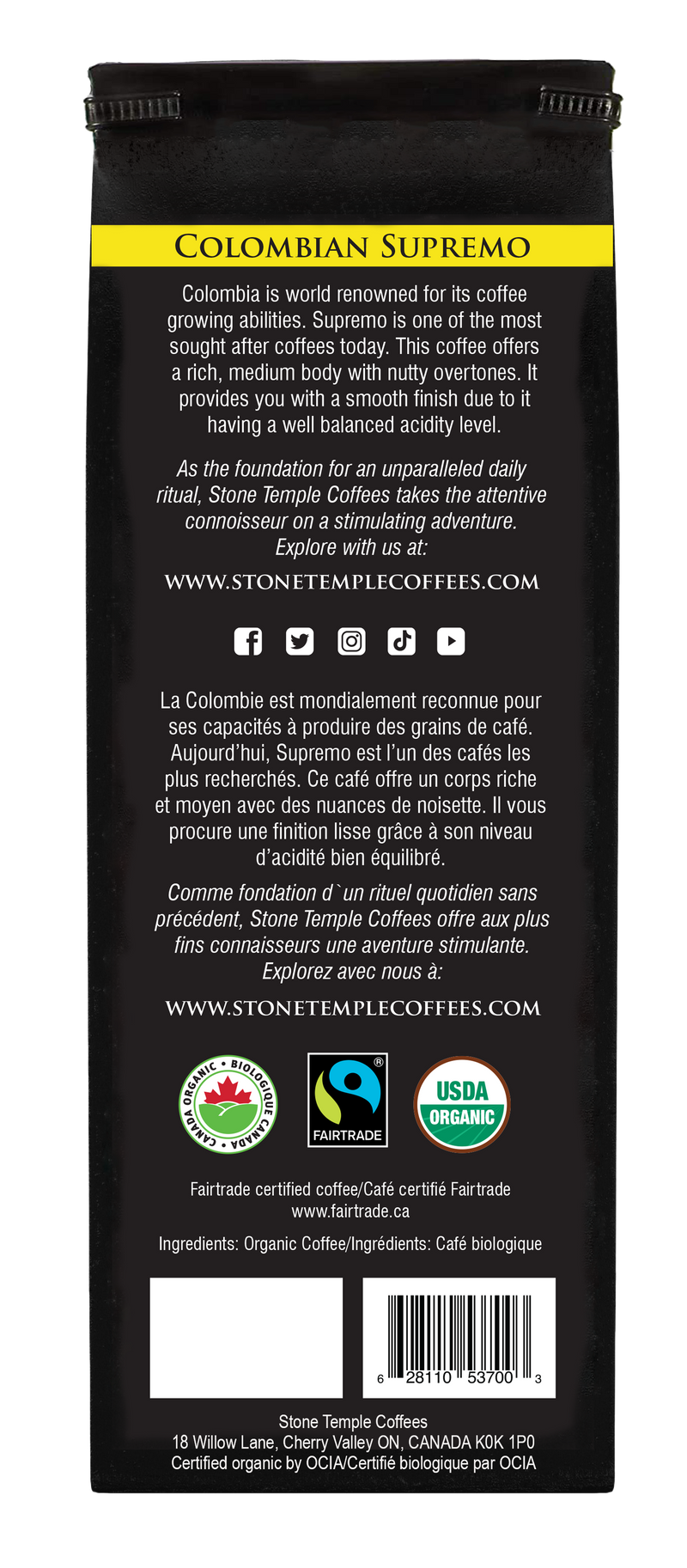 Colombian Supremo - Ground, Medium Roast, Certified Organic OCIA/ Fairtrade Coffee 1lb/454g-3