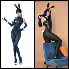 PU Leather Spandex See Through Bunny Girl Bodysuit Lingerie with Crotch Zipper-1