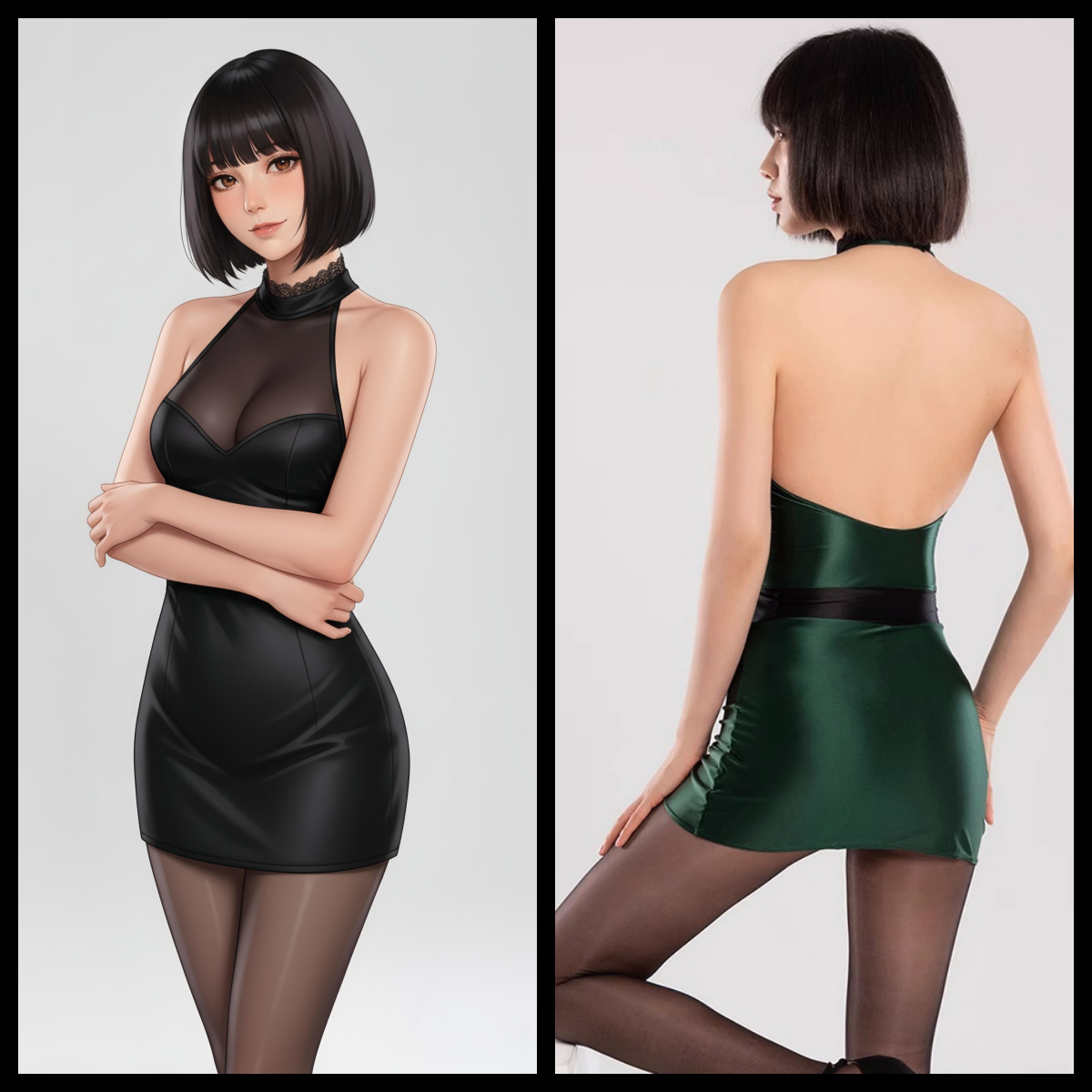 Satin Spandex Halter Sleeveless Short Dress Lingerie-1