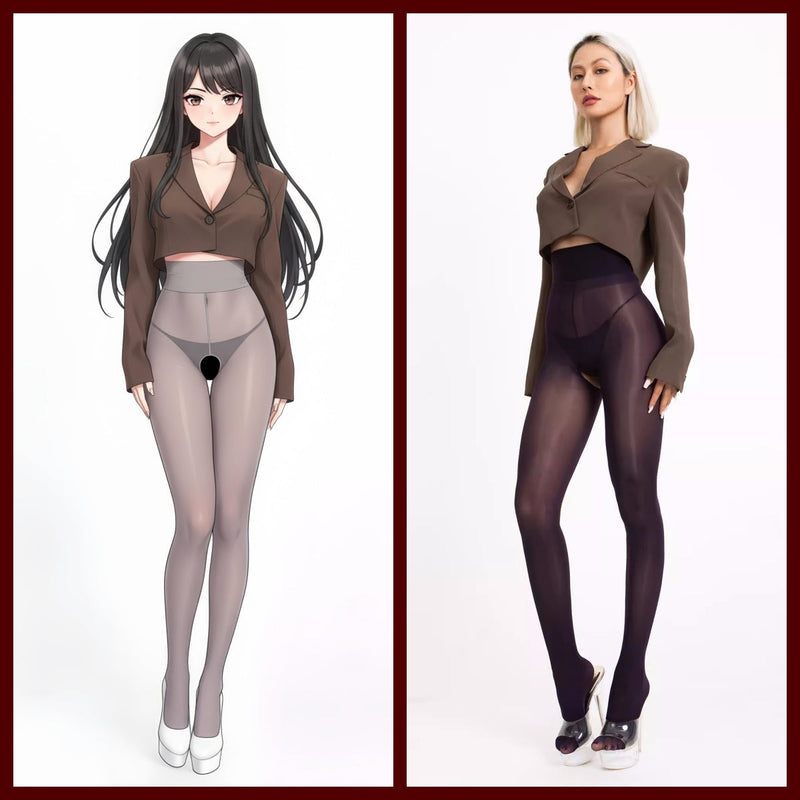 20D Crotchless High Waist Pantyhose Nylon Tights-1