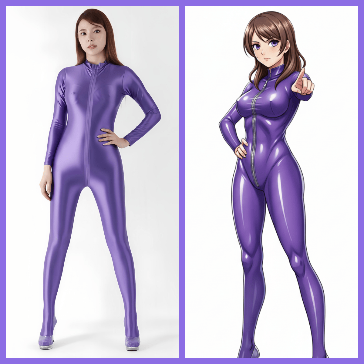 Extra Long Front Triple-Zipper Spandex Nylon Full Bodysuit Zentai Shinny Jumpsuit-1