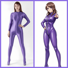Extra Long Front Triple-Zipper Spandex Nylon Full Bodysuit Zentai Shinny Jumpsuit-1
