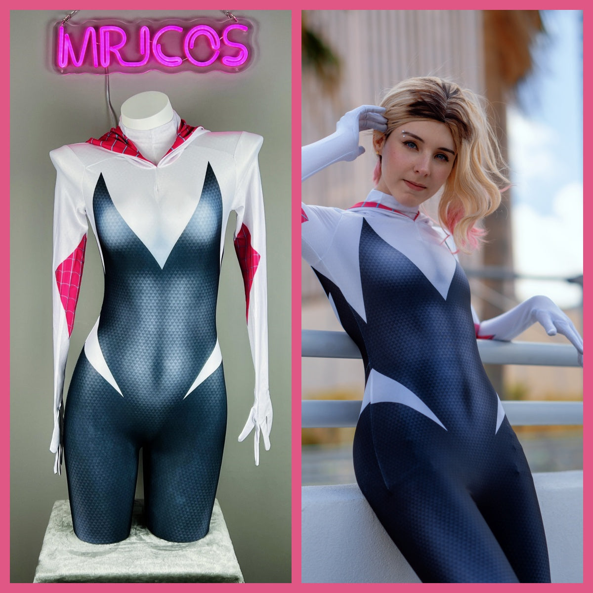 Super Hero Spider Gwen Cosplay Full Bodysuit Halloween Costume Zentai-1