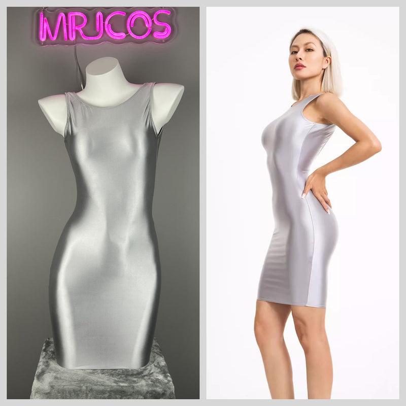 Sleeveless Tight Spandex Casual Halter Dress Basic Stretchy Wrap Party Dress-1