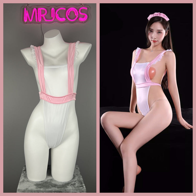 Sexy Maid Sheer Halter Bodysuit Lingerie Set with Headband-1