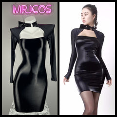 Gothic Long Sleeves Spasndex PU Leather Tight Party Dress Lingerie-1