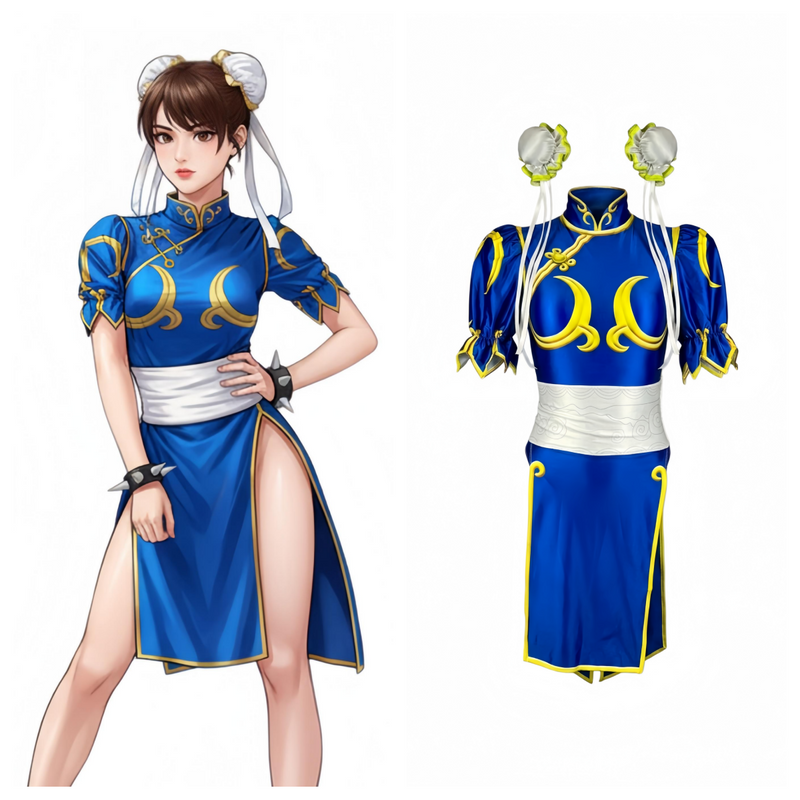 【DISCONTINUED】Chun-Li Inspired Cosplay Bodysuit Set with Detachable Skirt & Accessories-1