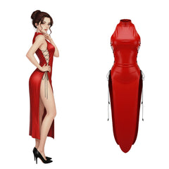 Vintage PU Leather Satin Cheongsam Lingerie Sexy Party Dress Costume-1