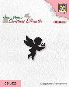 Nellie's Choice Clear Stamp Christmas Silhouette - Angel With Present-1