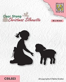 Nellie's Choice Clear Stamp Christmas Silhouette - Girl With Lamb-1
