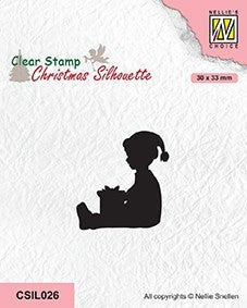 Nellie's Choice Clear Stamp Christmas Silhouette - Little Boy Got A Present-1