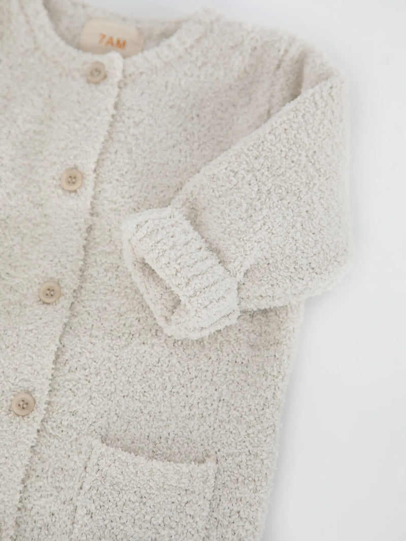 Long Sleeve Romper - Fuzzy | Ecru | 7AM-3