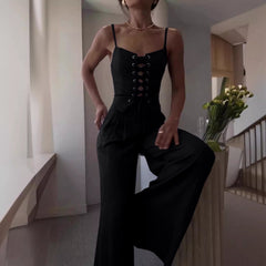 Women’s Sexy Hollow-Out Strap Top & Wide-Leg Pants Set – Casual Summer 2-Piece Outfit-2